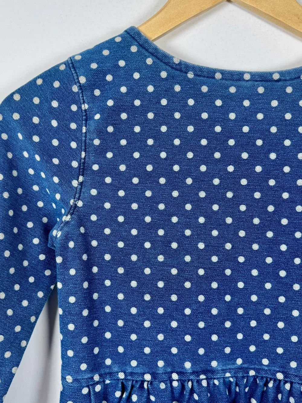 GAP 1969 Denim Knit Polka Dot Girls Dress Large 10 12 Pockets Long Sleeve EUC